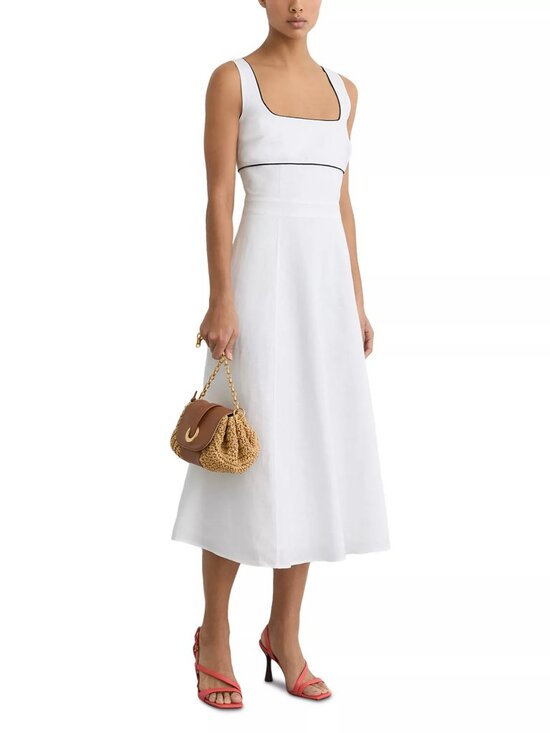 Reiss Dresses & Skirts - REISS Dorothea Contrast Trim Linen Midi Dress Ivory White US 6 UK 10 NWT